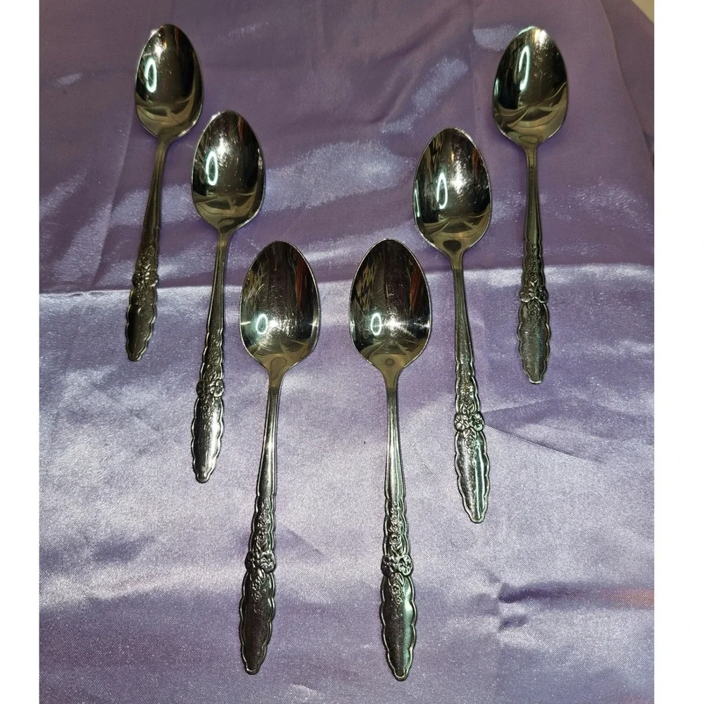 Oneida Community Floral Glen Stainless Teaspoons Set of 6 Floral MCM Flatware